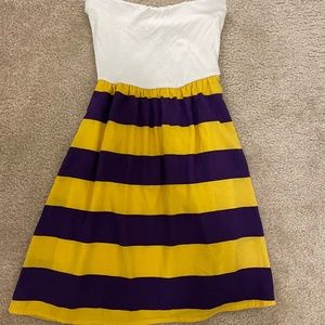Purple and gold stripes strapless dress size S
